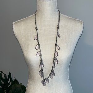 LOFT long statement necklace with clear beads and knotted details
